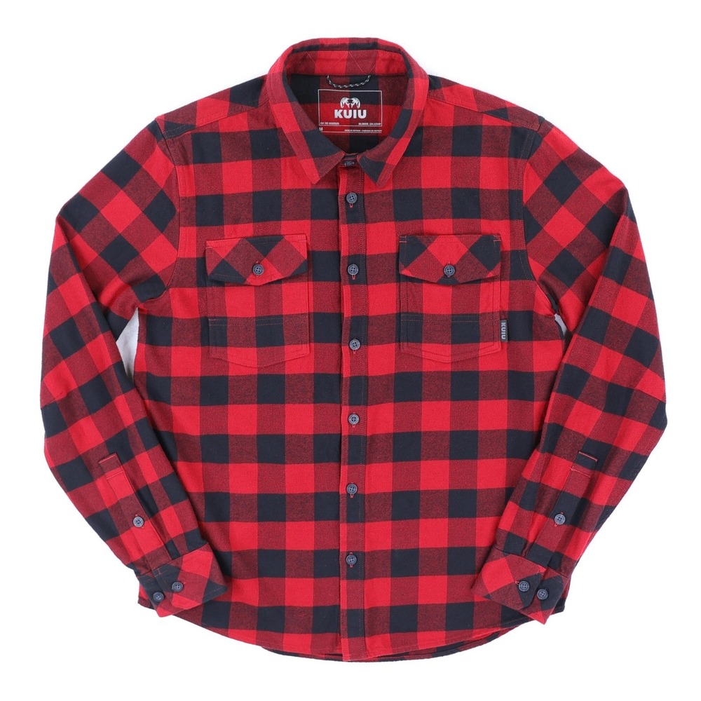 KUIU Field Flannel Shirt Men Medium Red Buffalo Plaid Flannel Outdoor Wool Blend